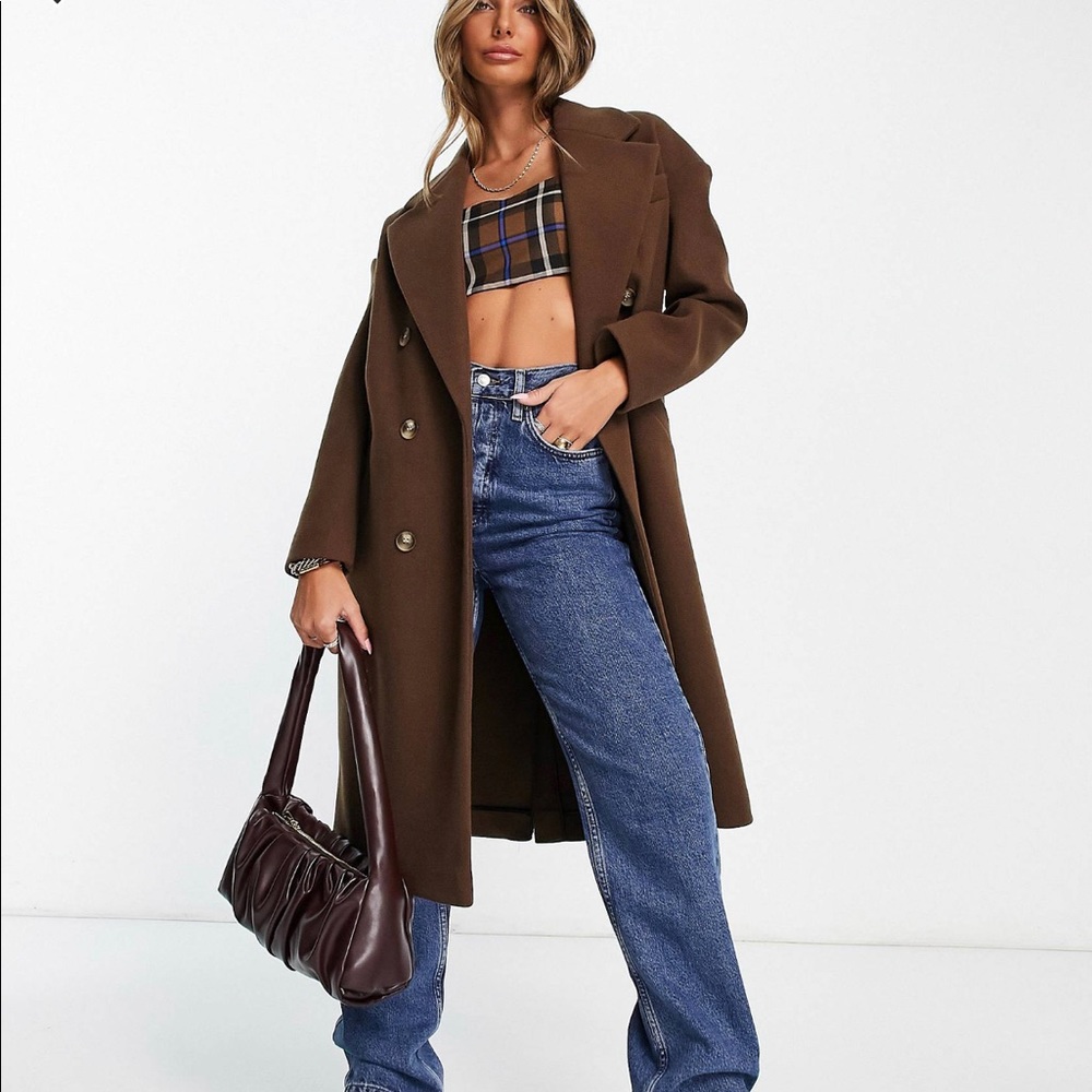 Top shop double breasted long coat chocolate.